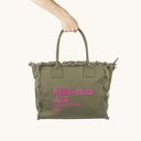 Bolso Shopper Caqui de Algodón Reciclado con Flecos y Bordado Rosa SCUBA KHAKI SHOPPER (6)