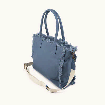 Bolso Shopper Caqui de Algodón Reciclado con Flecos y Bordado Rosa SCUBA KHAKI SHOPPER (10)
