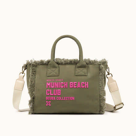 Bolso Bandolera Caqui de Algodón Reciclado con Flecos y Bordado Rosa SCUBA KHAKI CROSSBODY (2)