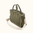 Bolso Bandolera Caqui de Algodón Reciclado con Flecos y Bordado Rosa SCUBA KHAKI CROSSBODY (3)