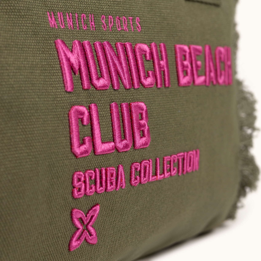 Bolso Bandolera Caqui de Algodón Reciclado con Flecos y Bordado Rosa SCUBA KHAKI CROSSBODY (4)