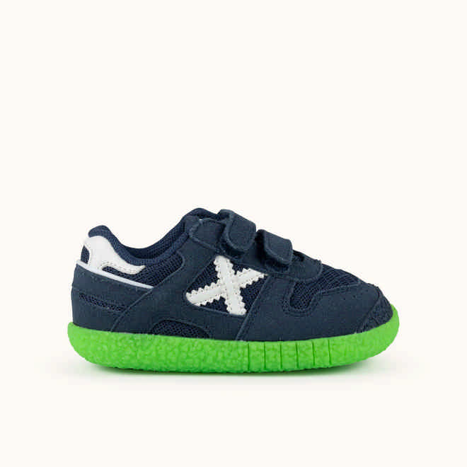MUNICH BABY GOAL 1632 Zapatilla de BebÃ© Azul Marino en Malla con Suela Verde FlÃºor (1)