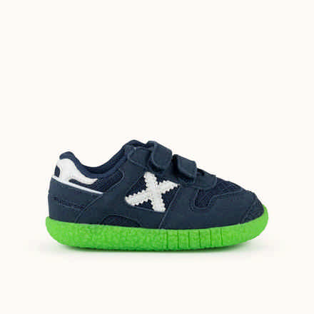 MUNICH BABY GOAL 1632 Zapatilla de BebÃ© Azul Marino en Malla con Suela Verde FlÃºor (2)