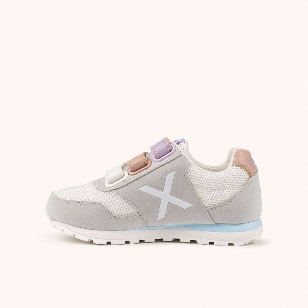 MUNICH DASH KID VCO 2.0 175 Zapatilla Retro Running Infantil Gris con Triple Velcro Pastel y Detalles Azules y Rosas (4)
