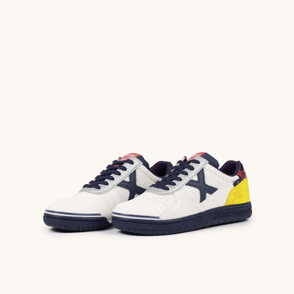 MUNICH G-3 KID 451 Zapatilla de FÃºtbol Sala Infantil Blanca con Detalles Amarillo y Azul (6)