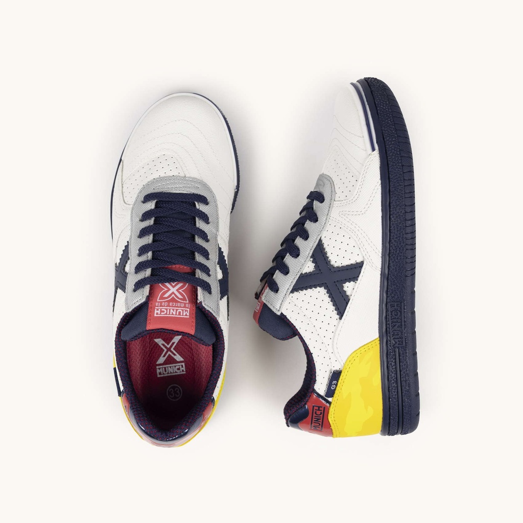 MUNICH G-3 KID 451 Zapatilla de FÃºtbol Sala Infantil Blanca con Detalles Amarillo y Azul (7)