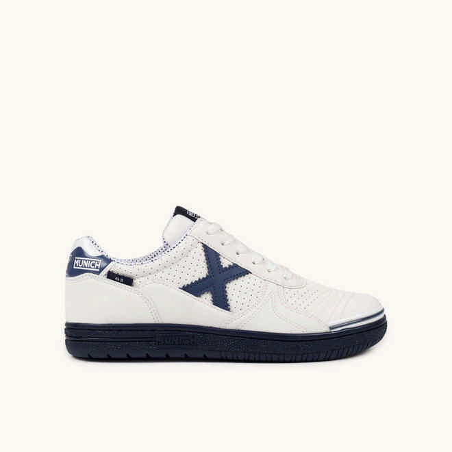 MUNICH G-3 KID 456 Zapatilla de FÃºtbol Sala Infantil Blanca y Azul Marino (1)