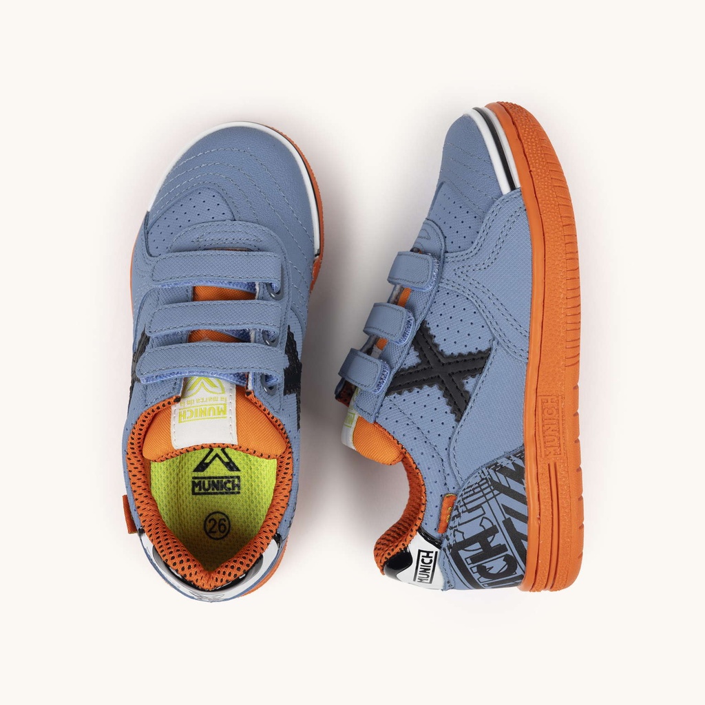 MUNICH G-3 KID VCO 449 Zapatillas de FÃºtbol Sala Infantiles con Velcro Azul y Naranja (7)