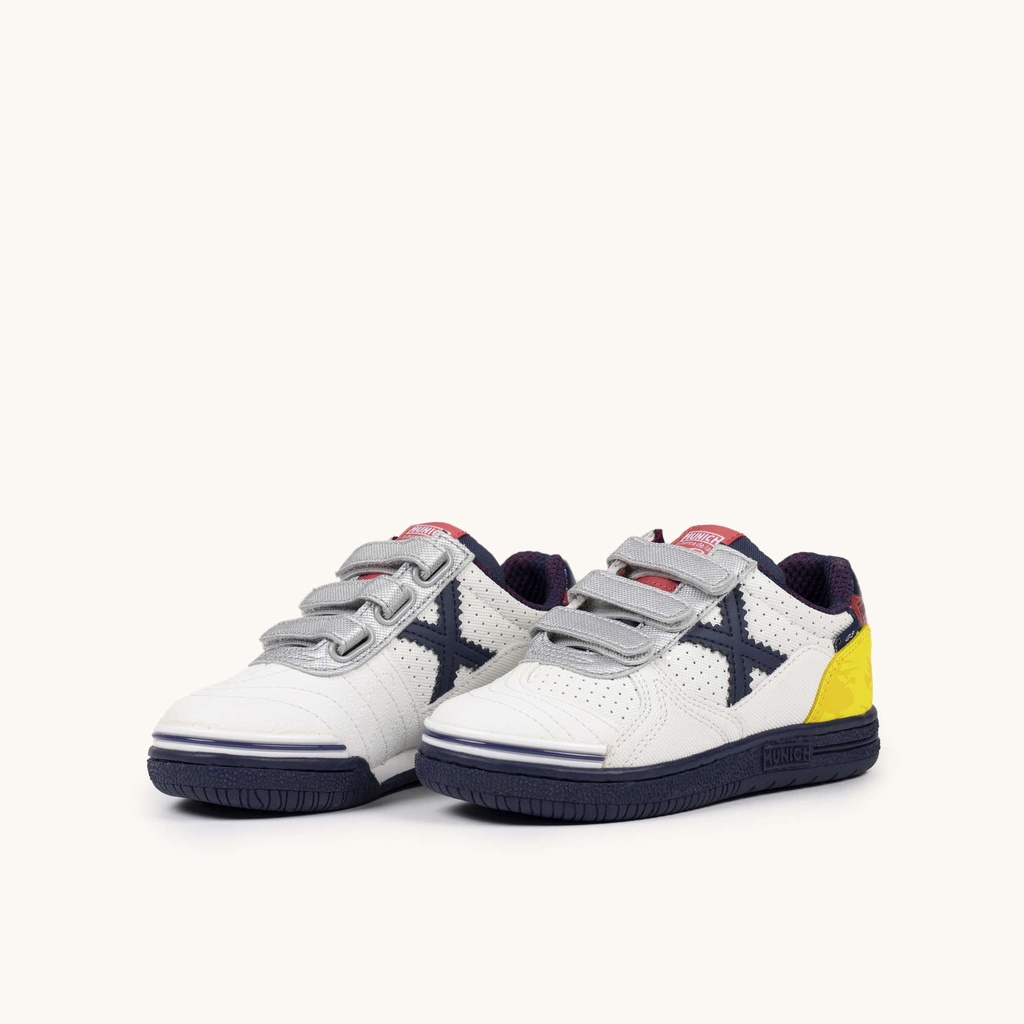 MUNICH G-3 KID VCO 451 Zapatillas de FÃºtbol Sala Infantiles con Velcro Blancas y Amarillas (6)