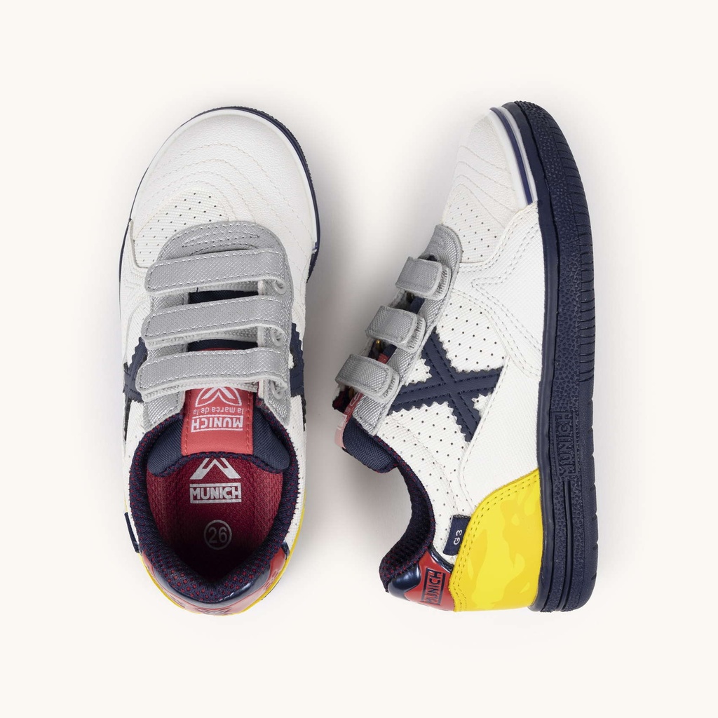 MUNICH G-3 KID VCO 451 Zapatillas de FÃºtbol Sala Infantiles con Velcro Blancas y Amarillas (7)