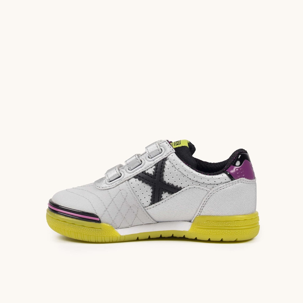 MUNICH G-3 KID VCO 453 Zapatillas Infantiles de FÃºtbol Sala Plateadas con Triple Velcro (4)