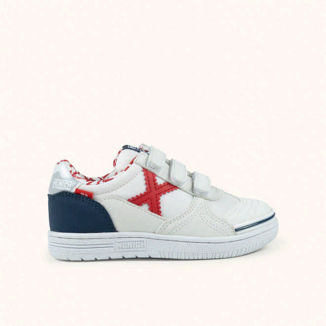 MUNICH G-3 KID VCO 457 Zapatillas Infantiles de FÃºtbol Sala en Color Blanco con Detalles Rojos y Marinos con Triple Velcro (1)