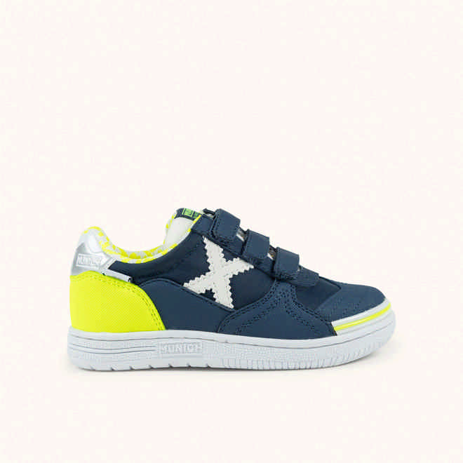 MUNICH G-3 KID VCO 459 Zapatillas Infantiles de FÃºtbol Sala Azul PetrÃ³leo con TalÃ³n Amarillo FlÃºor y Triple Velcro (1)