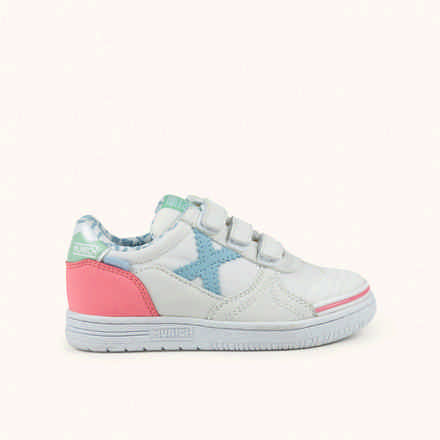 MUNICH G-3 KID VCO 461 Zapatillas Infantiles de FÃºtbol Sala Blancas con Detalles Rosa y Celeste con Triple Velcro (2)