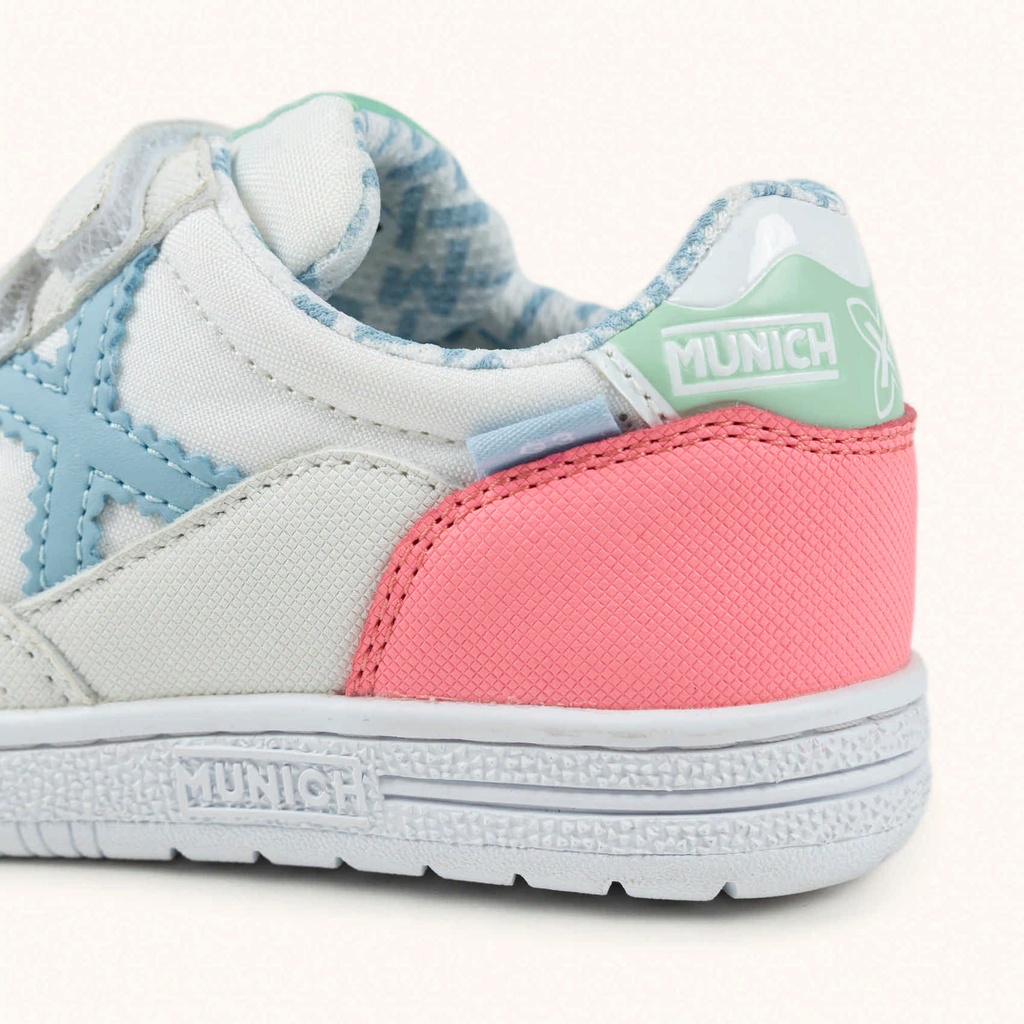 MUNICH G-3 KID VCO 461 Zapatillas Infantiles de FÃºtbol Sala Blancas con Detalles Rosa y Celeste con Triple Velcro (3)