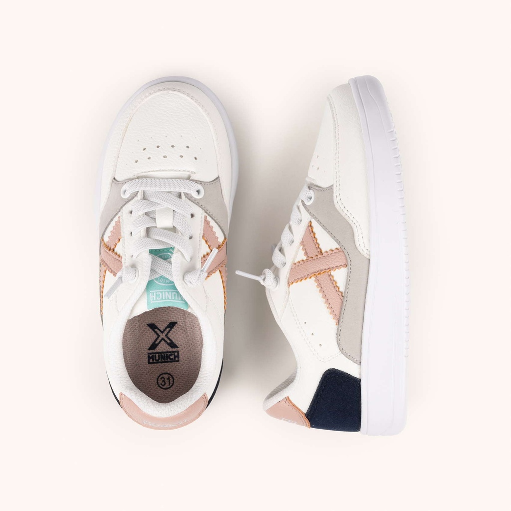 MUNICH LEGIT KID 22 Zapatilla Infantil de Estilo Tenis en Blanco, Rosa y Marino (7)