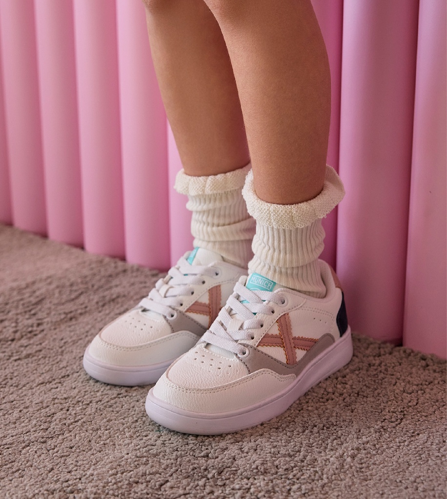 MUNICH LEGIT KID 22 Zapatilla Infantil de Estilo Tenis en Blanco, Rosa y Marino (10)