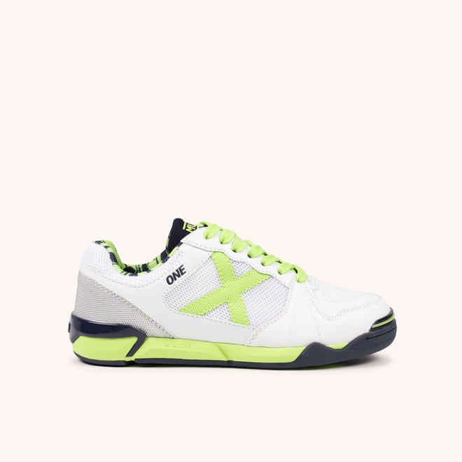 MUNICH ONE KID 77 Zapatillas de fÃºtbol sala para niÃ±os en blanco y verde flÃºor (1)