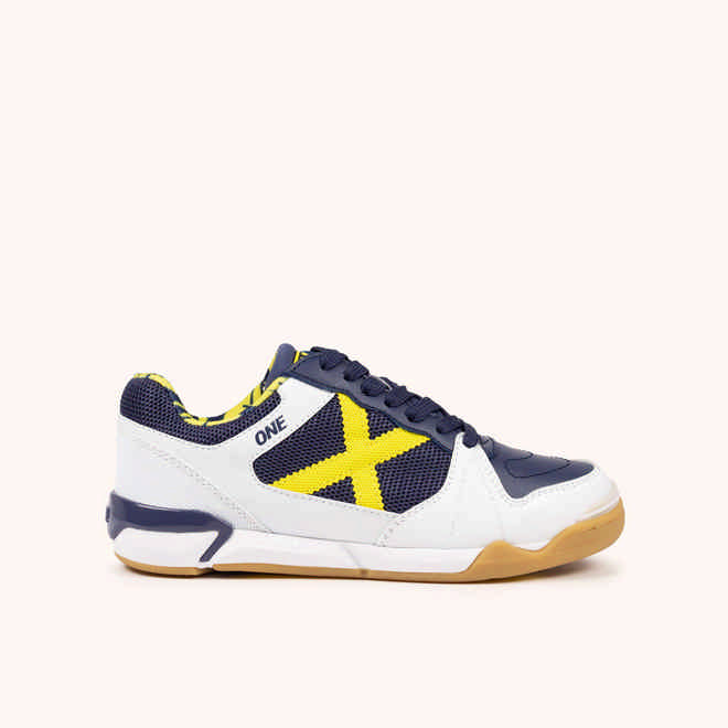 MUNICH ONE KID 78 Zapatillas de fÃºtbol sala para niÃ±os en azul marino, blanco y amarillo (1)