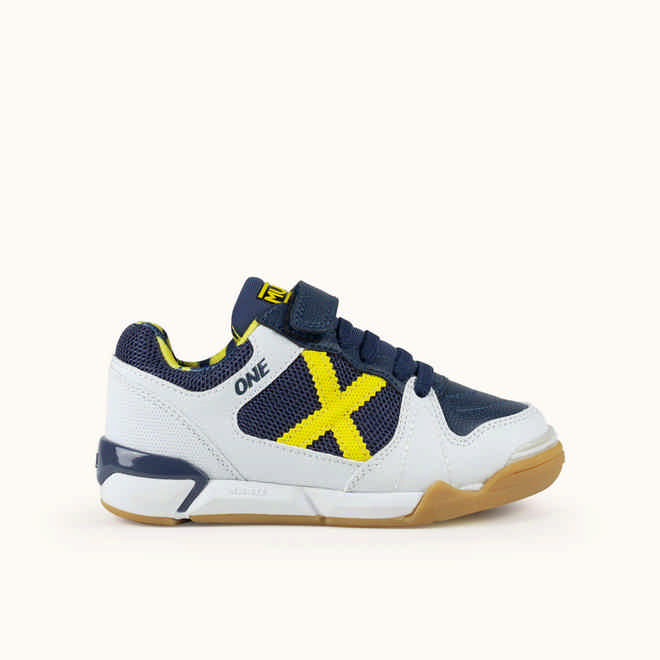MUNICH ONE KID VCO 80 Zapatillas de fÃºtbol sala para niÃ±os con velcro en azul y amarillo (1)