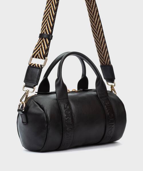 ALCUDIA - Bolso bowling de piel con asa en textil para mujer. (1)