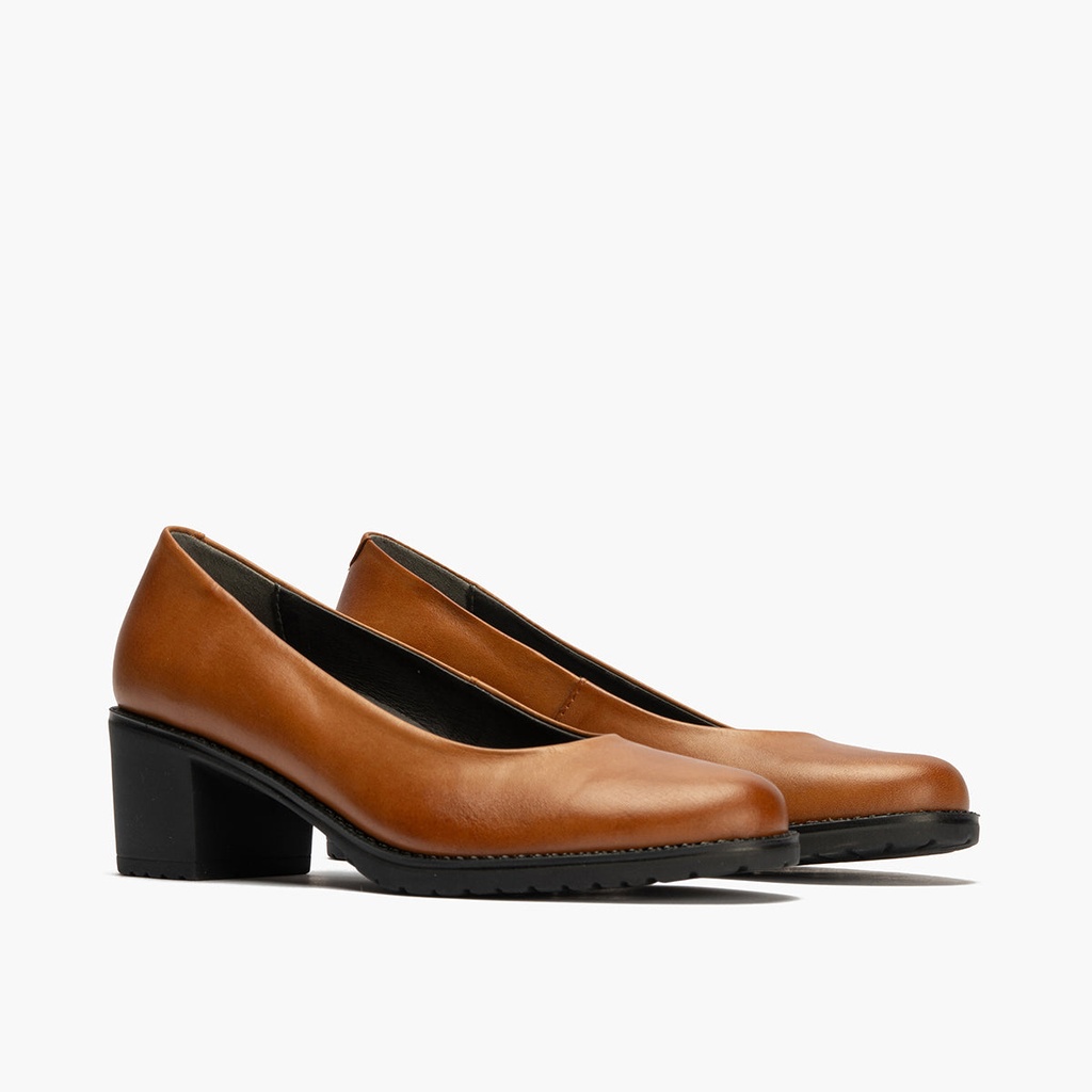 Zapato de Salón Clásico Tacón Medio Marrón Claro (1)