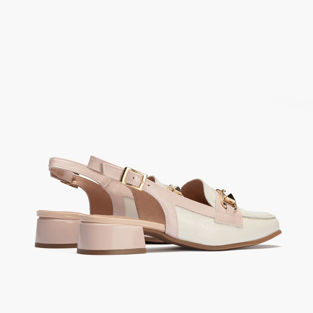 Mocasin punta cuadrada talon abierto mujer con hebilla en piel charol ROSA (3)