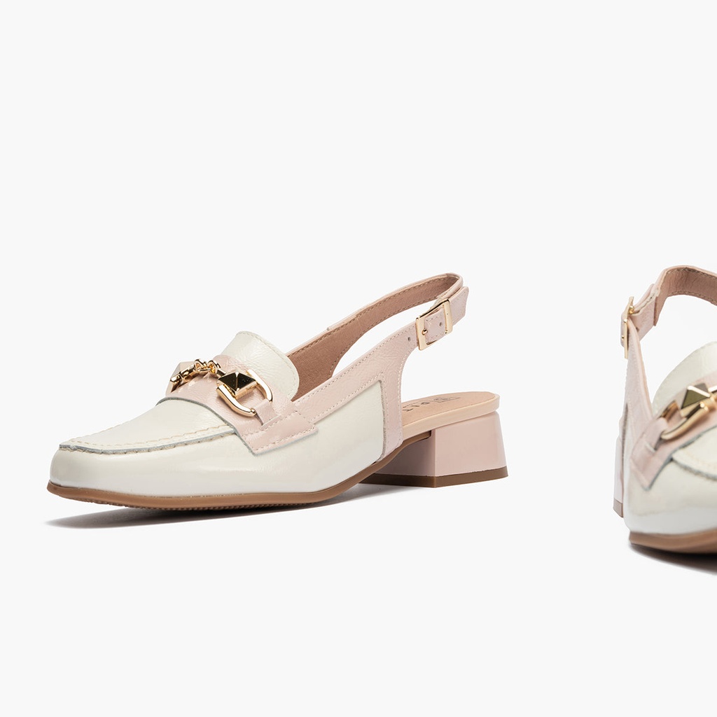 Mocasin punta cuadrada talon abierto mujer con hebilla en piel charol ROSA (5)