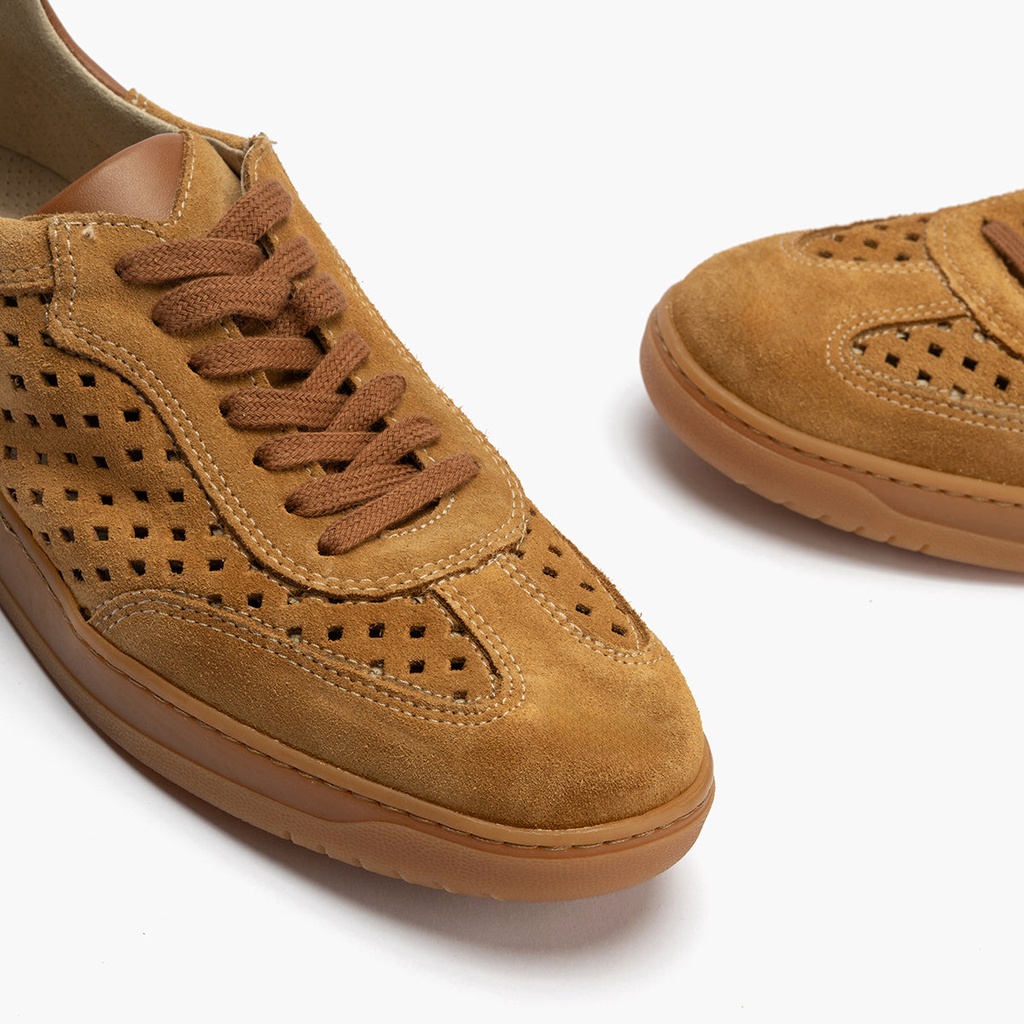 Deportivo hombre serraje perforado combinado con piel CAMEL (1)