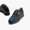 Zapato anchos especial con velcro en lycra y piel napa Marino (1)