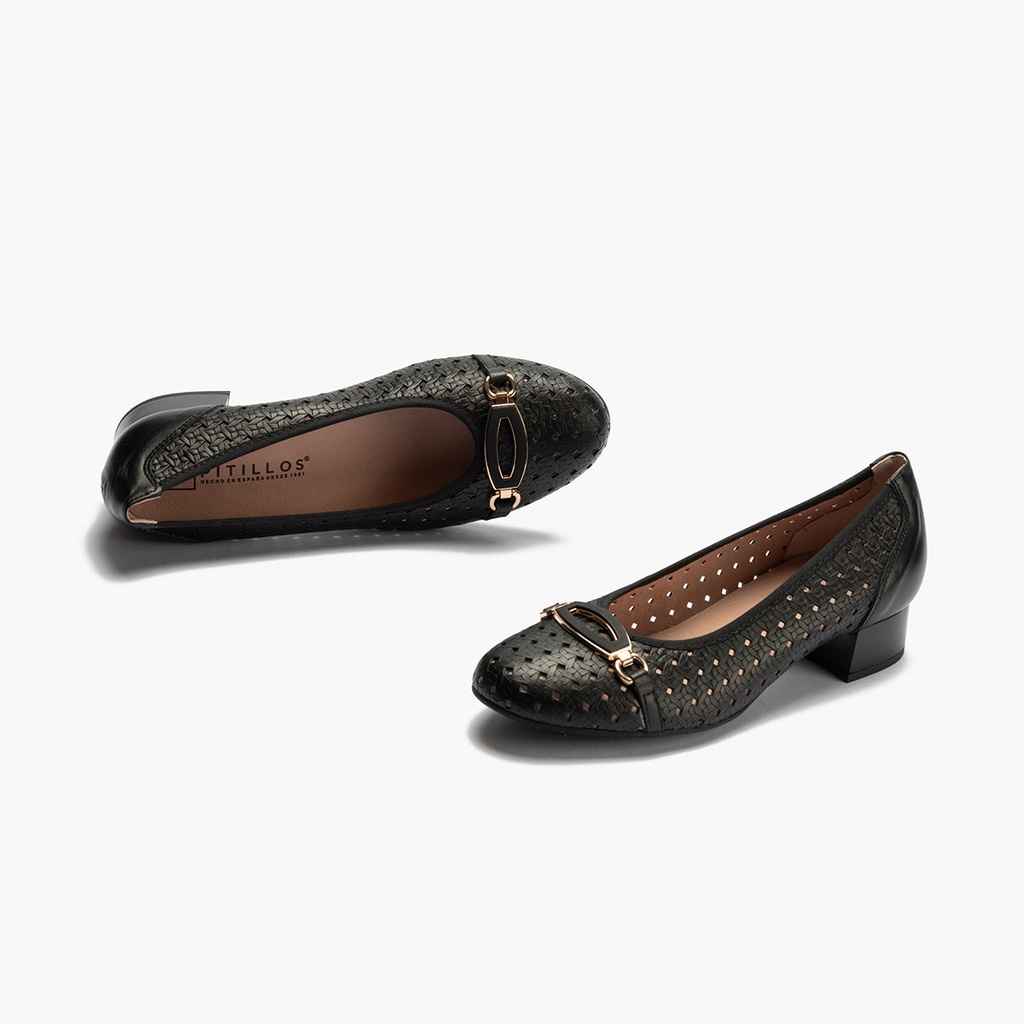 Zapato salón con adorno y tacón bajo, con punta redonda Negro (3)