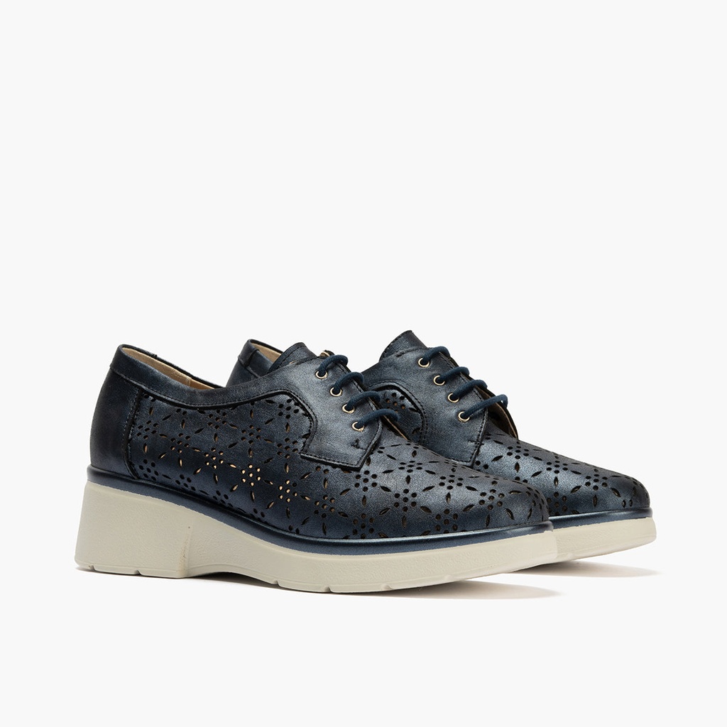 Blucher con cordones, cuña y piel fantasía Marino (3)