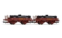 RENFE, set de 2 vagones plataforma unificados, decoración rojo óxido, con carga de aljibe, ép. IV (1)