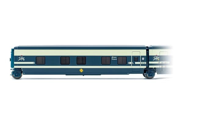 RENFE, Talgo Trenhotel, coche cama con la puerta con puerta a la derecha, versíon original azul/beige, ép. IV (1)