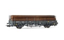 R.N./RENFE, vagón Kbs decoración marrón cargado con madera, ép III (1)