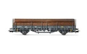 R.N./RENFE, vagón Kbs decoración marrón cargado con madera, ép III (2)
