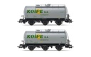 RENFE, set de 2 vagones cisternas de 3 ejes, decoración gris, "Koipe", ép. IV. Ejes para sistema AC: HC6101 (11,27 x 24,25 mm) (1)