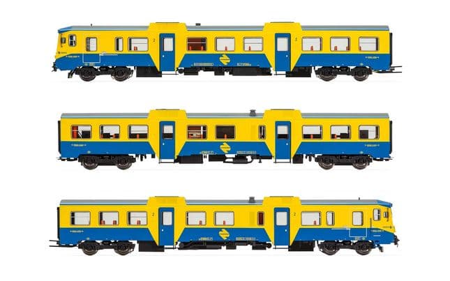 RENFE, set de 3 unidades, automotor diesel 592 en versión azul/amarillo, ép. IV-V (3)