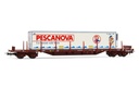 RENFE, vagón plataforma de 4 ejes MMQC, cargado con contenedor frigorífico "Pescanova", ép. IV. Ejes para sistema AC: HC6100 (10,27 x 25,20 mm) (1)