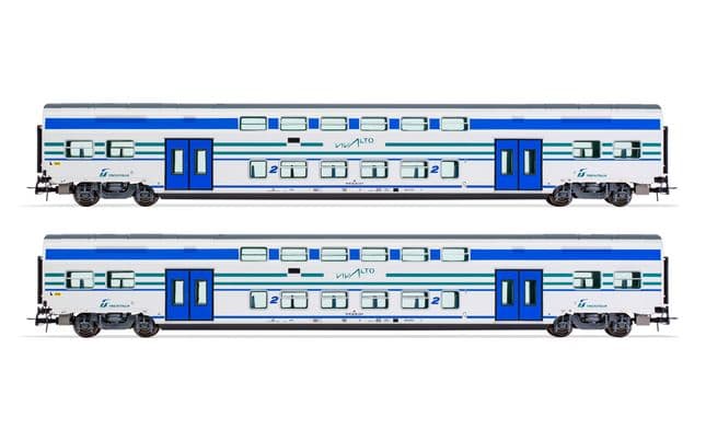 FS Trenitalia, set di 2 carrozze intermedie Vivalto, livrea "Vivalto" bianca con fasce verde/blu, ep. VI (1)