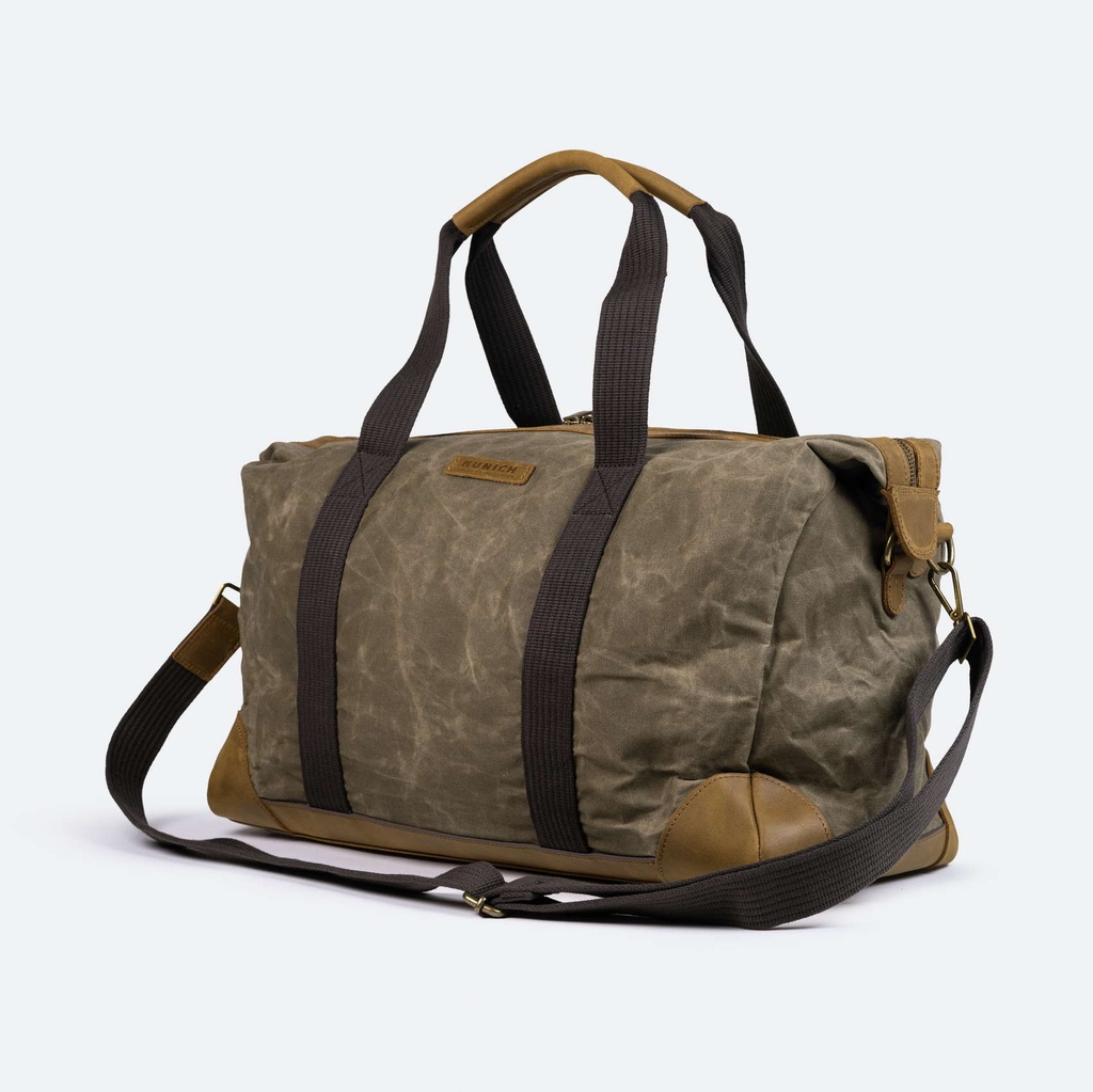 Craft Heritage Khaki Waxed Canvas and Leather Weekender Travel Bag (4)
