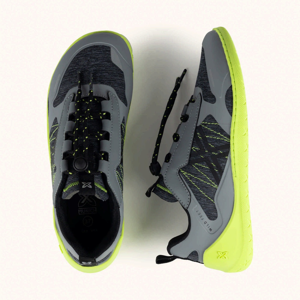 MUNICH FREESTEP 07 Grey and neon yellow Wild Feet "Barefoot" sneakers with wide toe box (7)