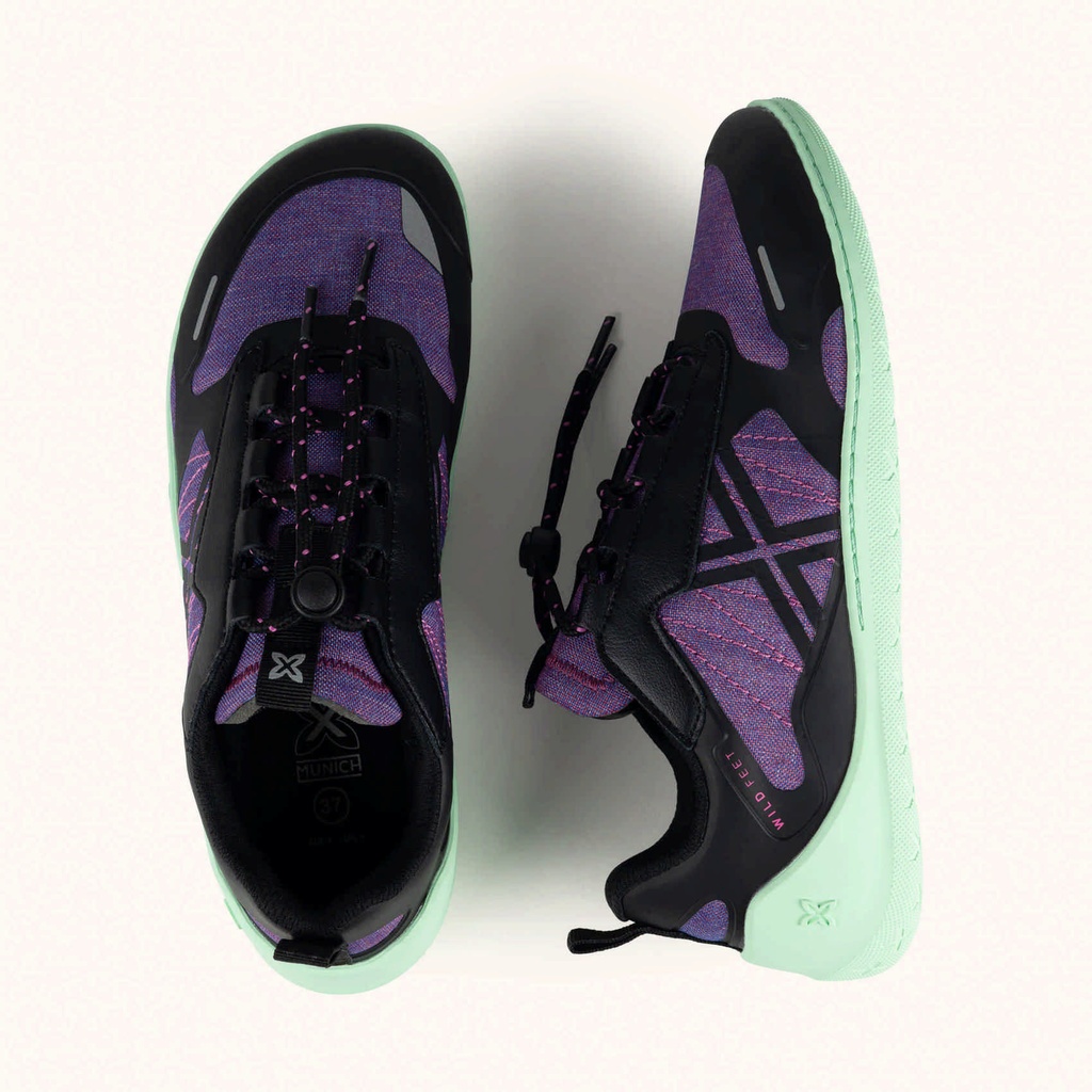 MUNICH FREESTEP 08 Black and purple Wild Feet "Barefoot" sneakers with mint green sole (7)