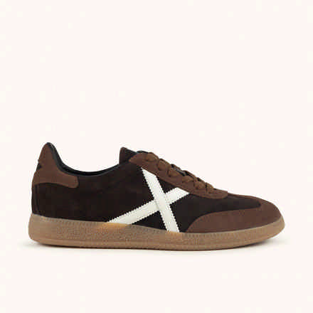 MUNICH BARRU 231 Chocolate brown and tan leather sneakers with white "X" (2)
