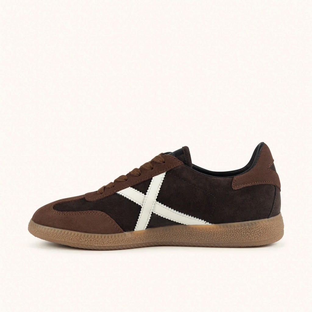 MUNICH BARRU 231 Chocolate brown and tan leather sneakers with white "X" (4)