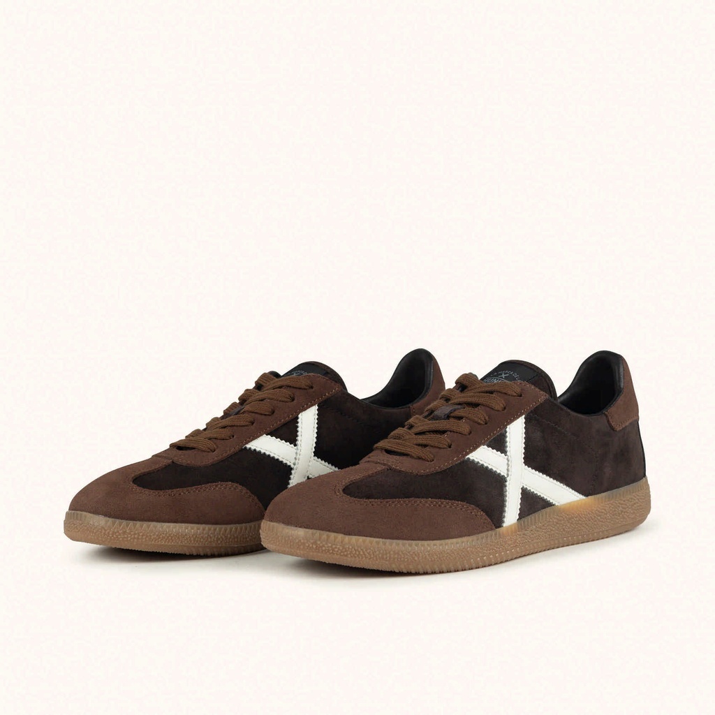 MUNICH BARRU 231 Chocolate brown and tan leather sneakers with white "X" (6)