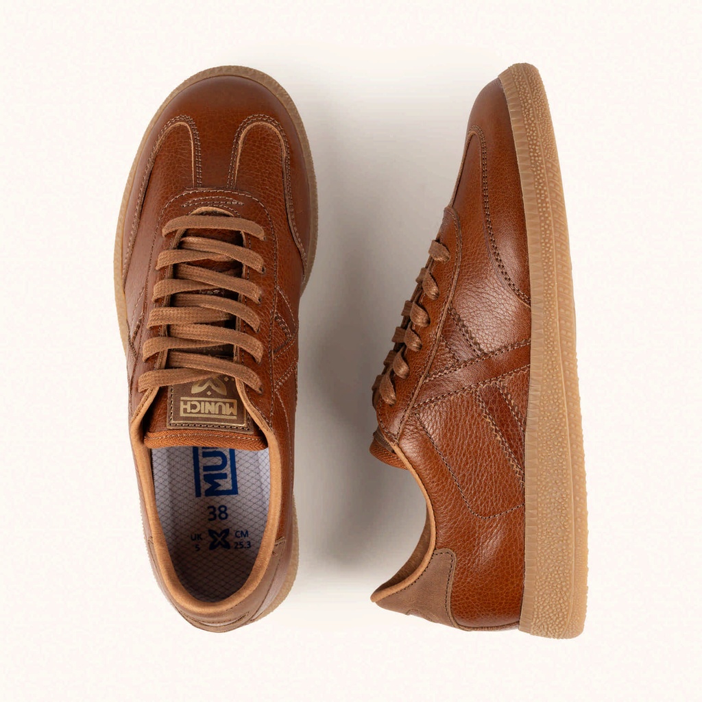 MUNICH BARRU 245 Tan tumbled leather sneakers with caramel gum sole (7)