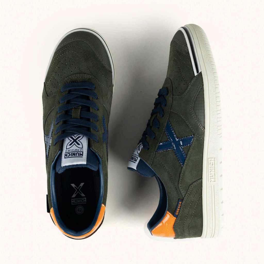 MUNICH GRESCA 332 Trainers in khaki with black and orange details and white sole (7)