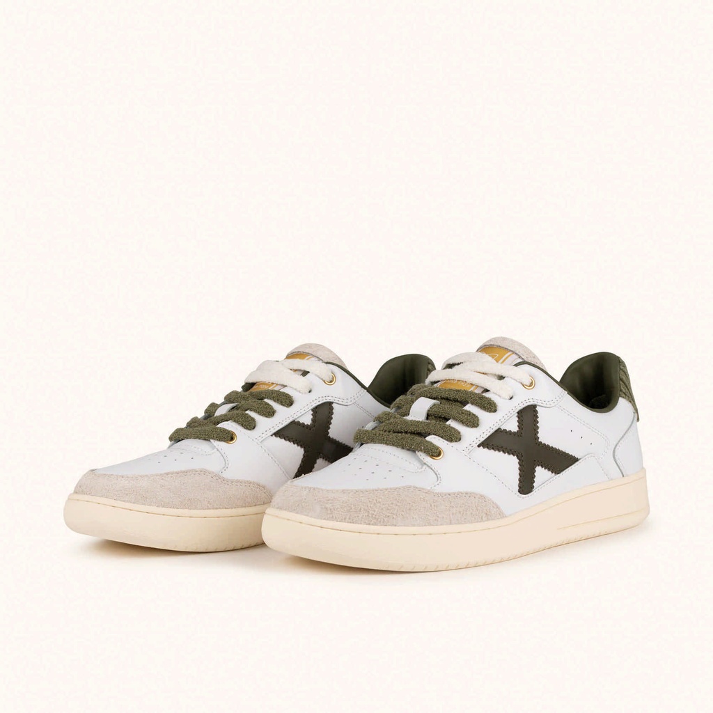 MUNICH LEGIT 125 Sneakers Retro tennis and skate organic essence in White and Olive Green (6)