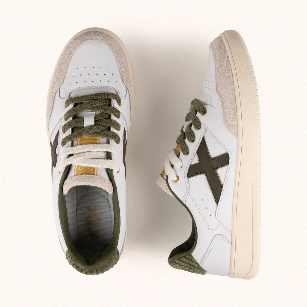MUNICH LEGIT 125 Sneakers Retro tennis and skate organic essence in White and Olive Green (7)